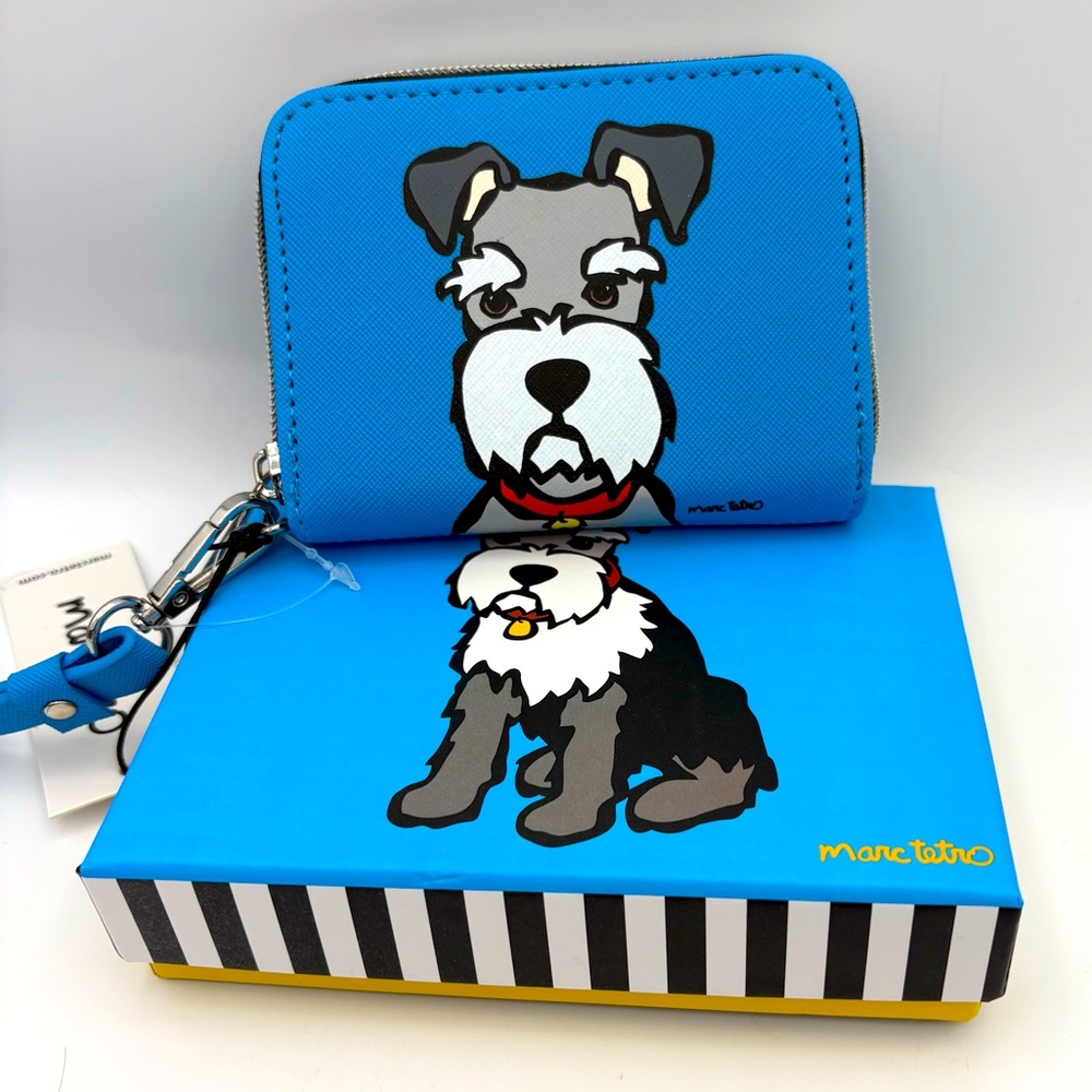 Marc Tetro Schnauzer Dog Blue Zipper Wallet NWT - Picture 4 of 4